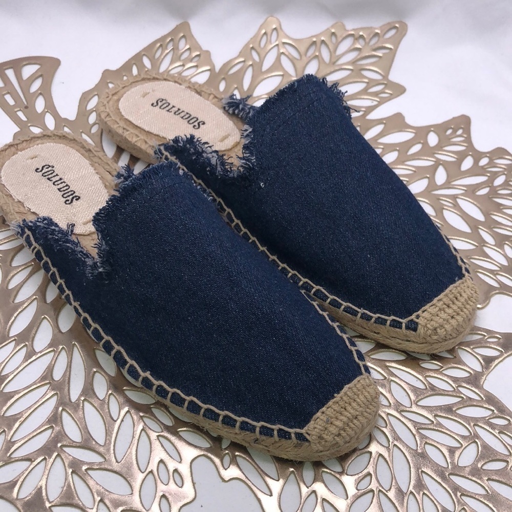 Soludos Navy Blue denim Flats with Tan Trim